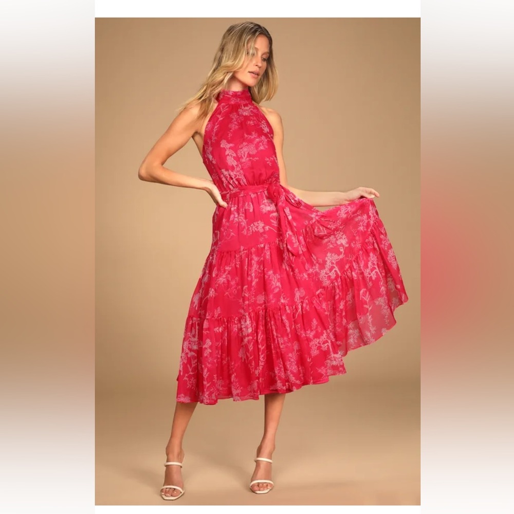 Lulu's Red Floral Midi Dress